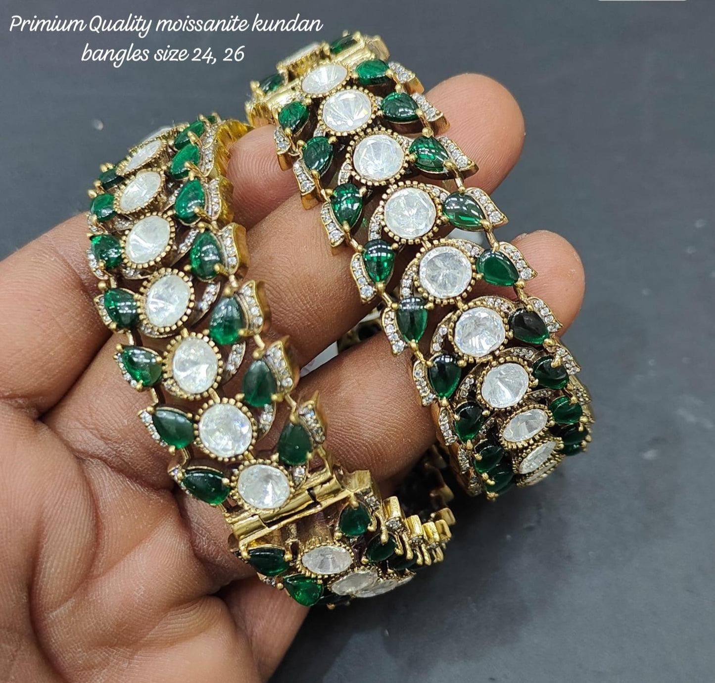 Premium Quality Moissanite Kundan Bangles Set , Elegant Designer Jewelry ,Moissanite Bangles , Kundan Bangles Set