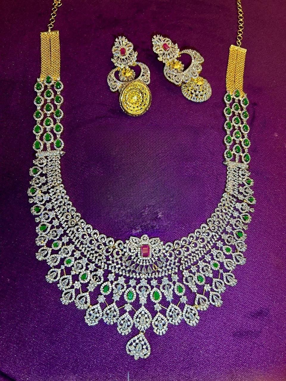Premium Quality Full Bridal American Diamond Haram Set with Jhumka Earrings jewelry set , Bridal Necklace Set, Statement Jewelry