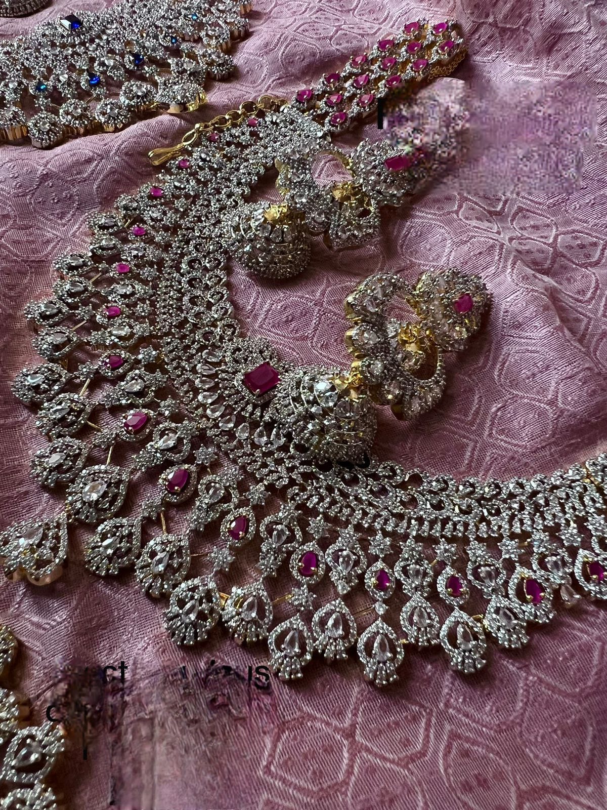 Premium Quality Full Bridal American Diamond Haram Set with Jhumka Earrings jewelry set , Bridal Necklace Set, Statement Jewelry