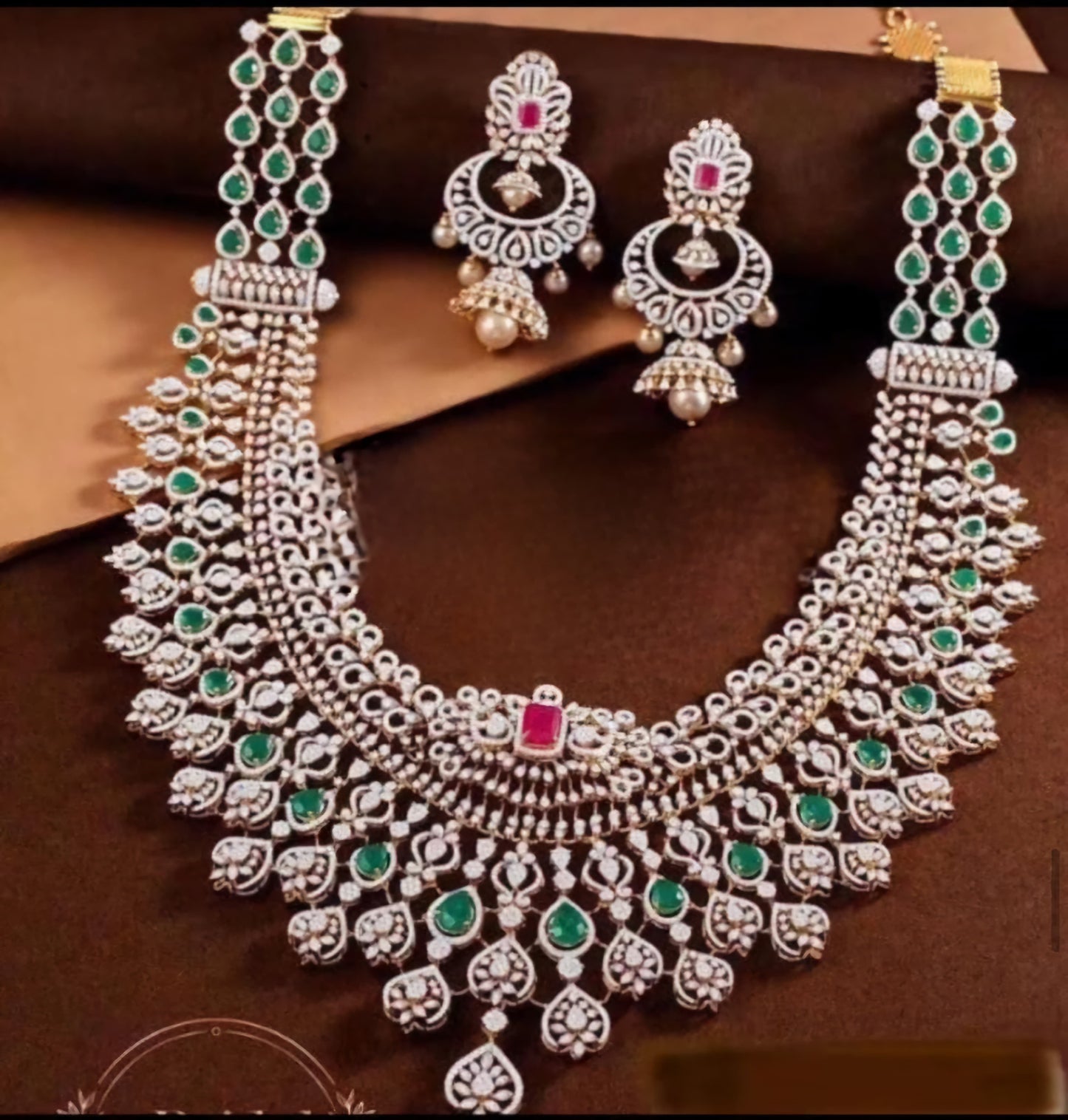 Premium Quality Full Bridal American Diamond Haram Set with Jhumka Earrings jewelry set , Bridal Necklace Set, Statement Jewelry