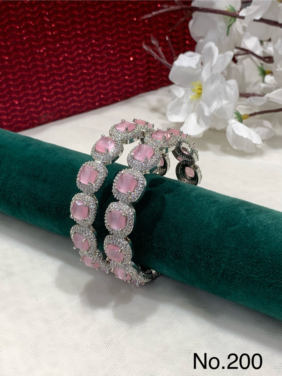 Luxurious American Diamond Bangle Set for Women - One Pair , Luxurious American Diamond Bangle Set