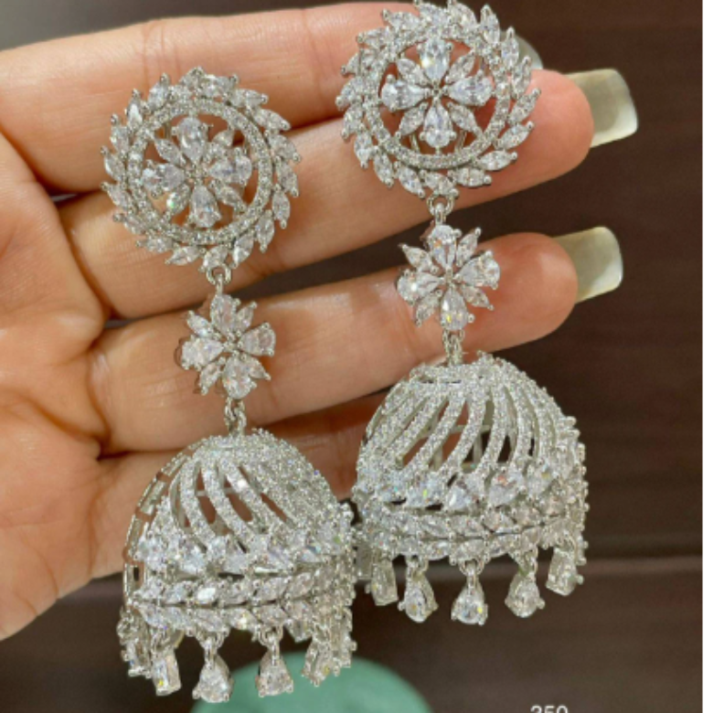 American Diamond Long Jhumka Earrings Jewelry