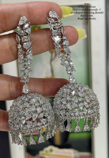 Diamond Luminary: American Diamond Long Jhumka Earrings Collection