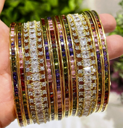 Premium Quality CZ American diamond Bangle set ,CZ Premium Quality AD set with 10 bangles,engagement chooda set, cz bangle set