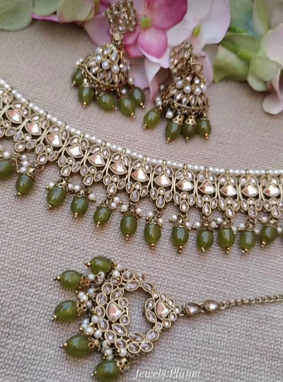 Exquisite Lavender Polki Kundan Choker Set - A Stunning Piece of Punjabi and Indian Jewelry