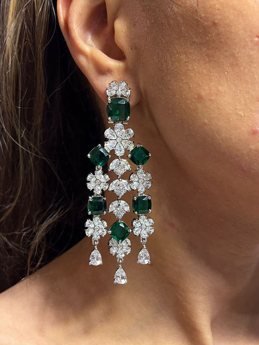 American Diamond Necklace Set with Earrings: Emerald Green Jewelry