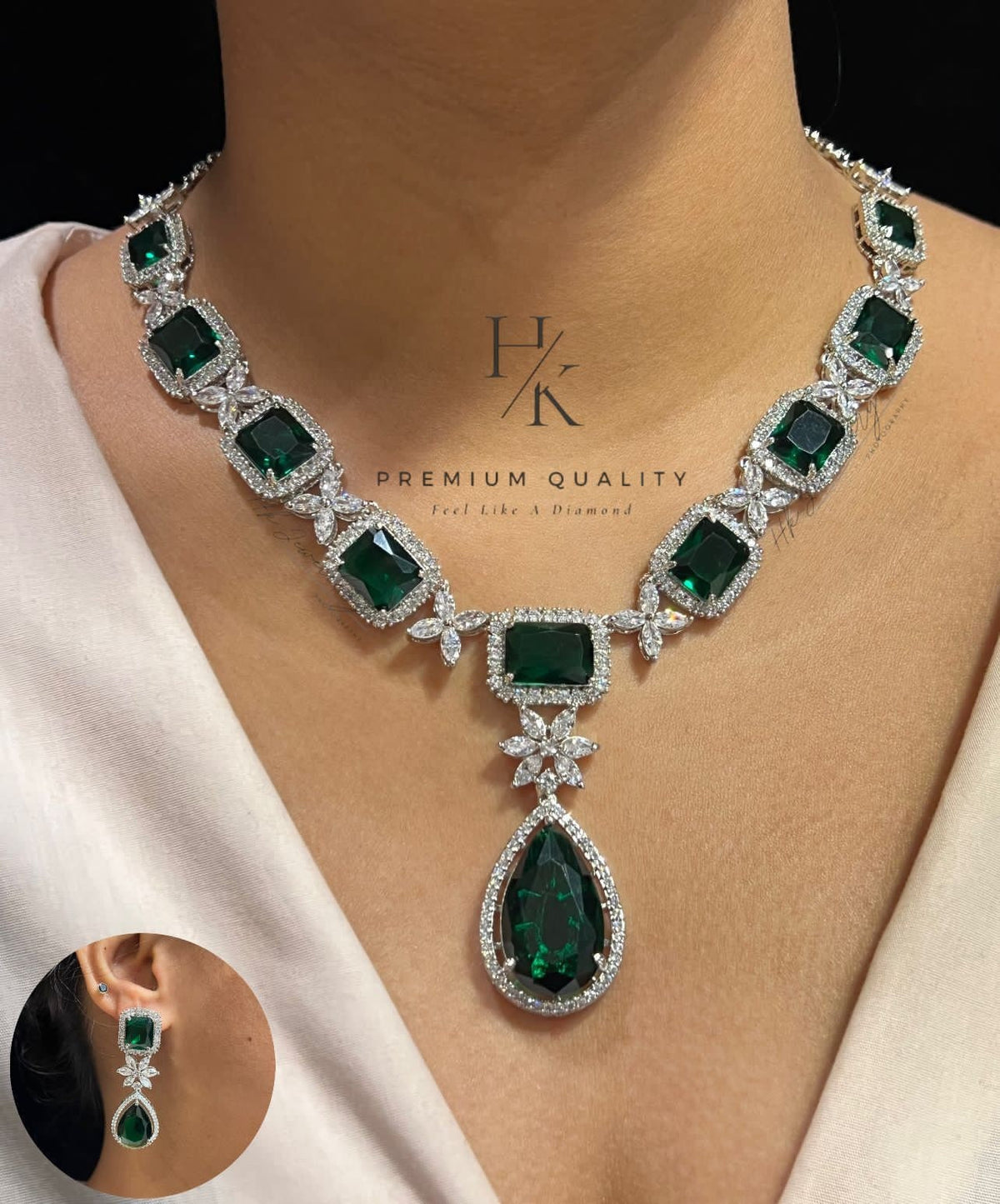 American Diamond Pendant Necklace & Earrings Set: Elegant Indian Jewelry