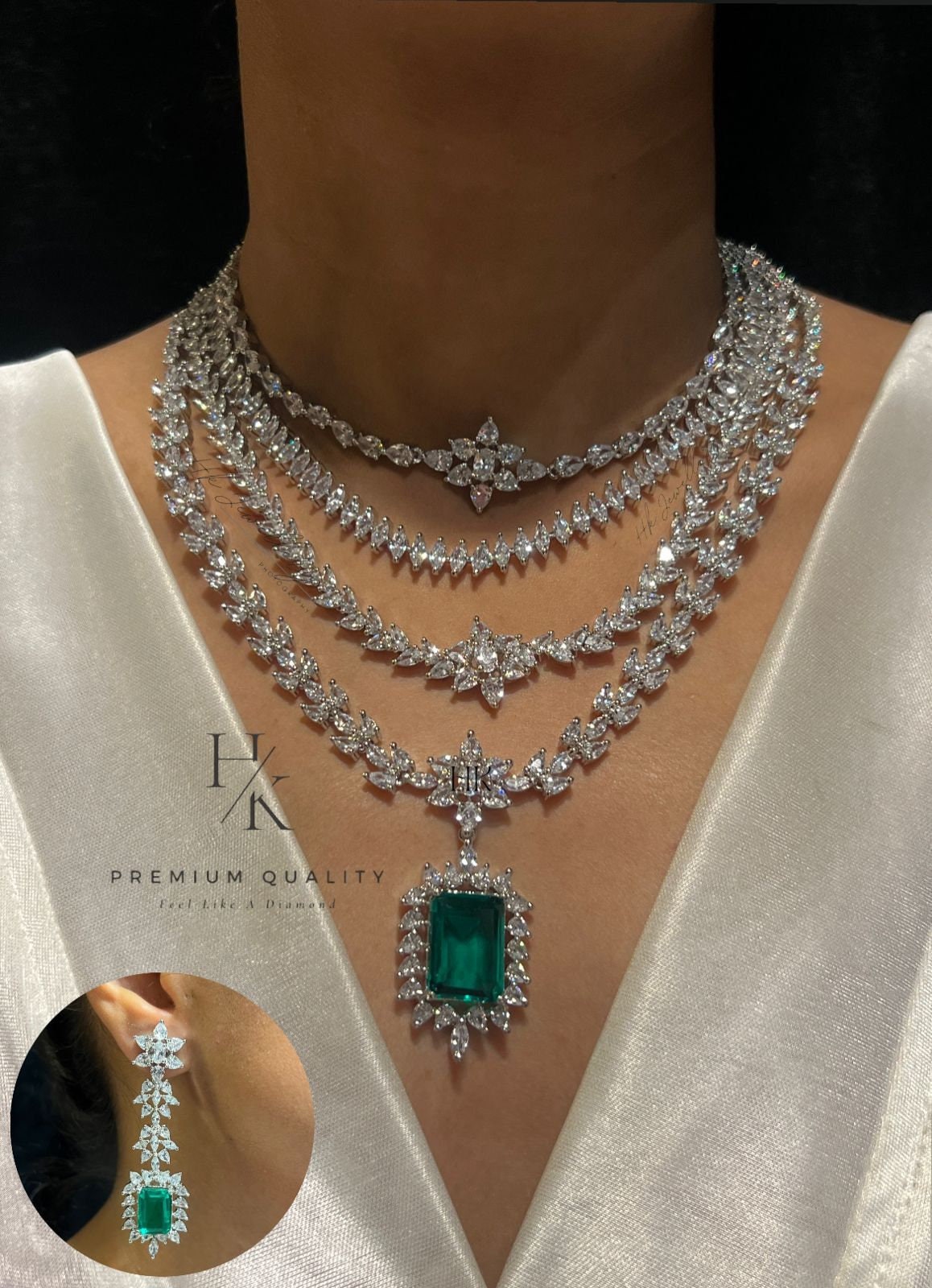 American Diamond Layered Necklace Set | Indian Bridal Jewelry (CZ Statement)