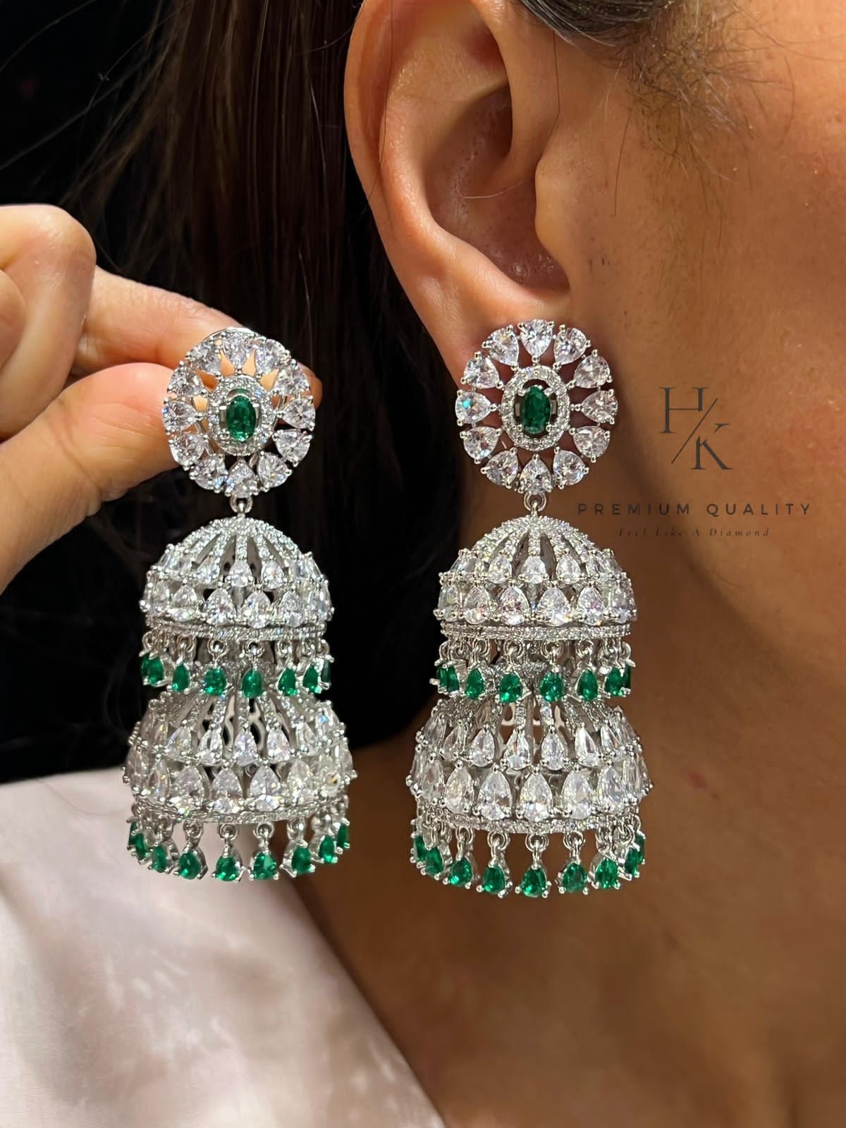Exquisite American Diamond Jhumka Earrings – Timeless Elegance and Sparkling Sophistication