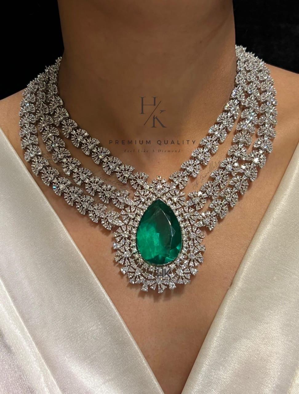 Luxury American Diamond Big Stone Necklace Set with Matching Earrings jewelry set