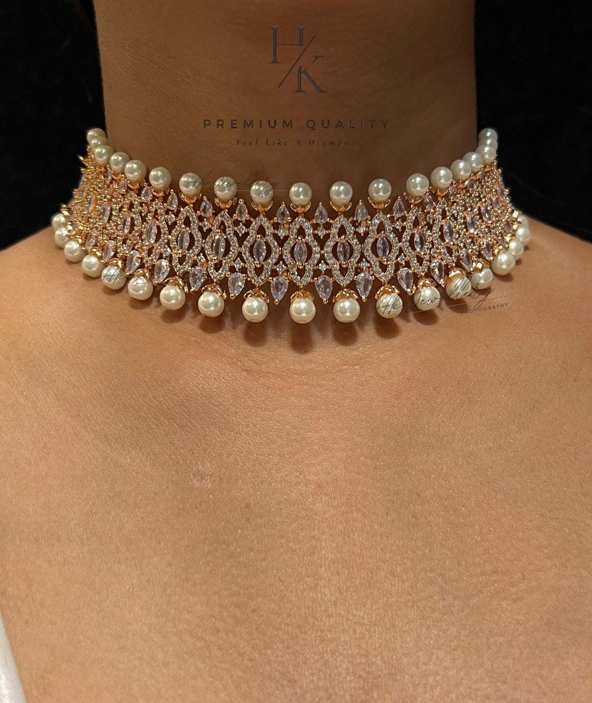 American Diamond Choker with Real Pearls and Earrings: Luxury Jewelry Set