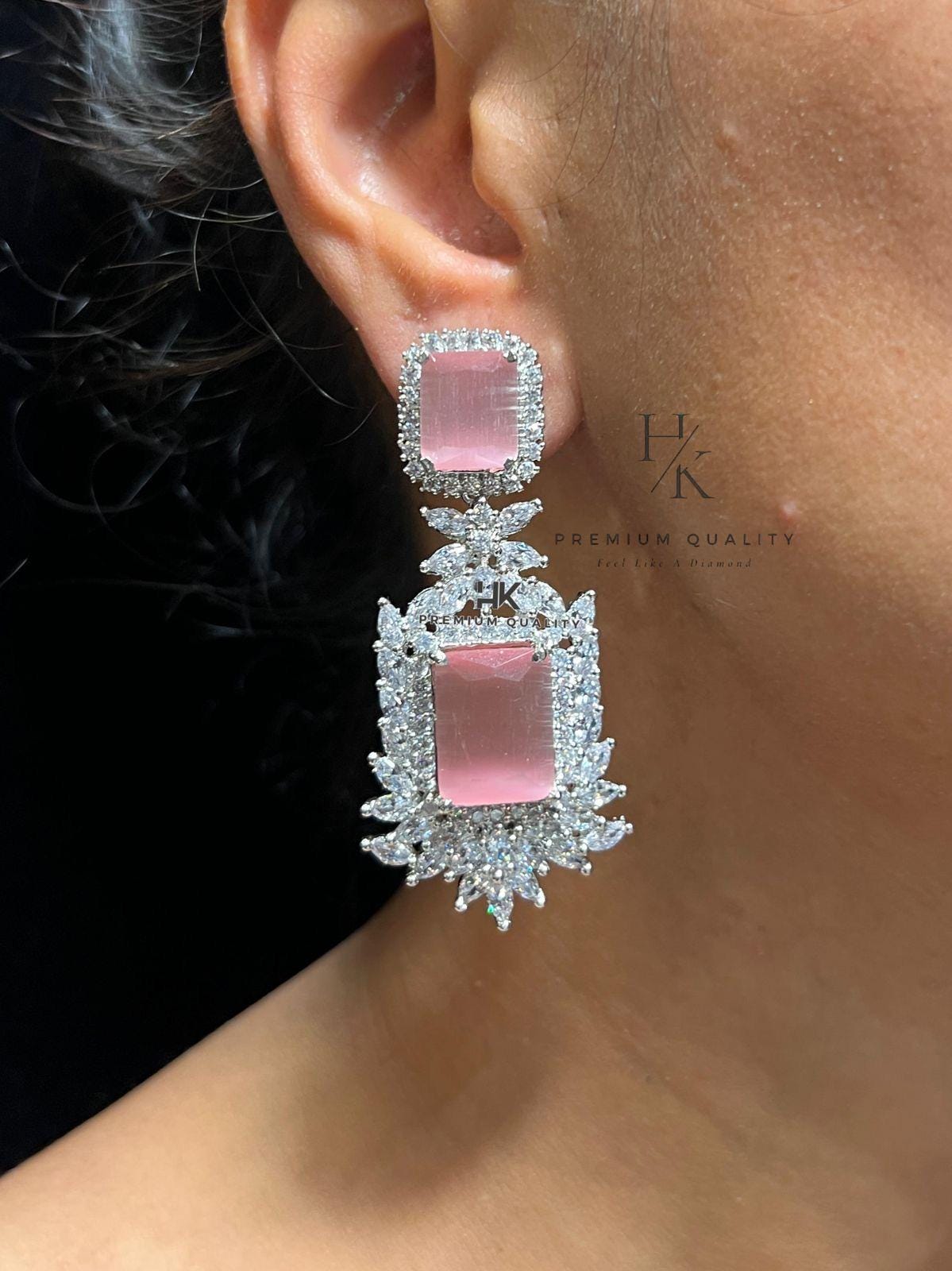 American Diamond Dangle Earrings, Bridal Jewelry