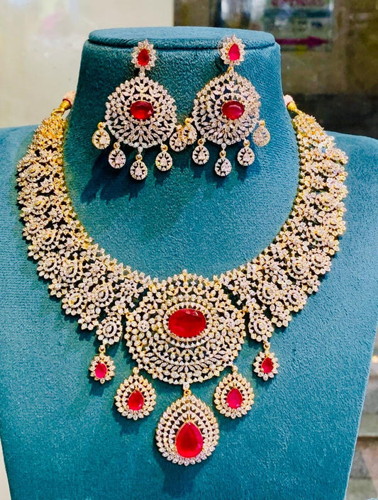 AD Stone Necklace & Earrings Set: Indian Replica Jewelry