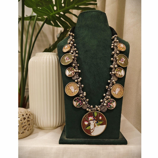 Handpainted Brass Statement Necklace: Ethnic Boho Festival Jewelry