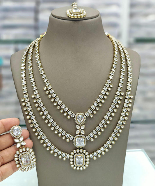 Indian Bridal Necklace Set with Earrings & Maang Tikka | Green Beaded Kundan Style Jewelry | Layered Wedding Necklace | Traditional Bridal
