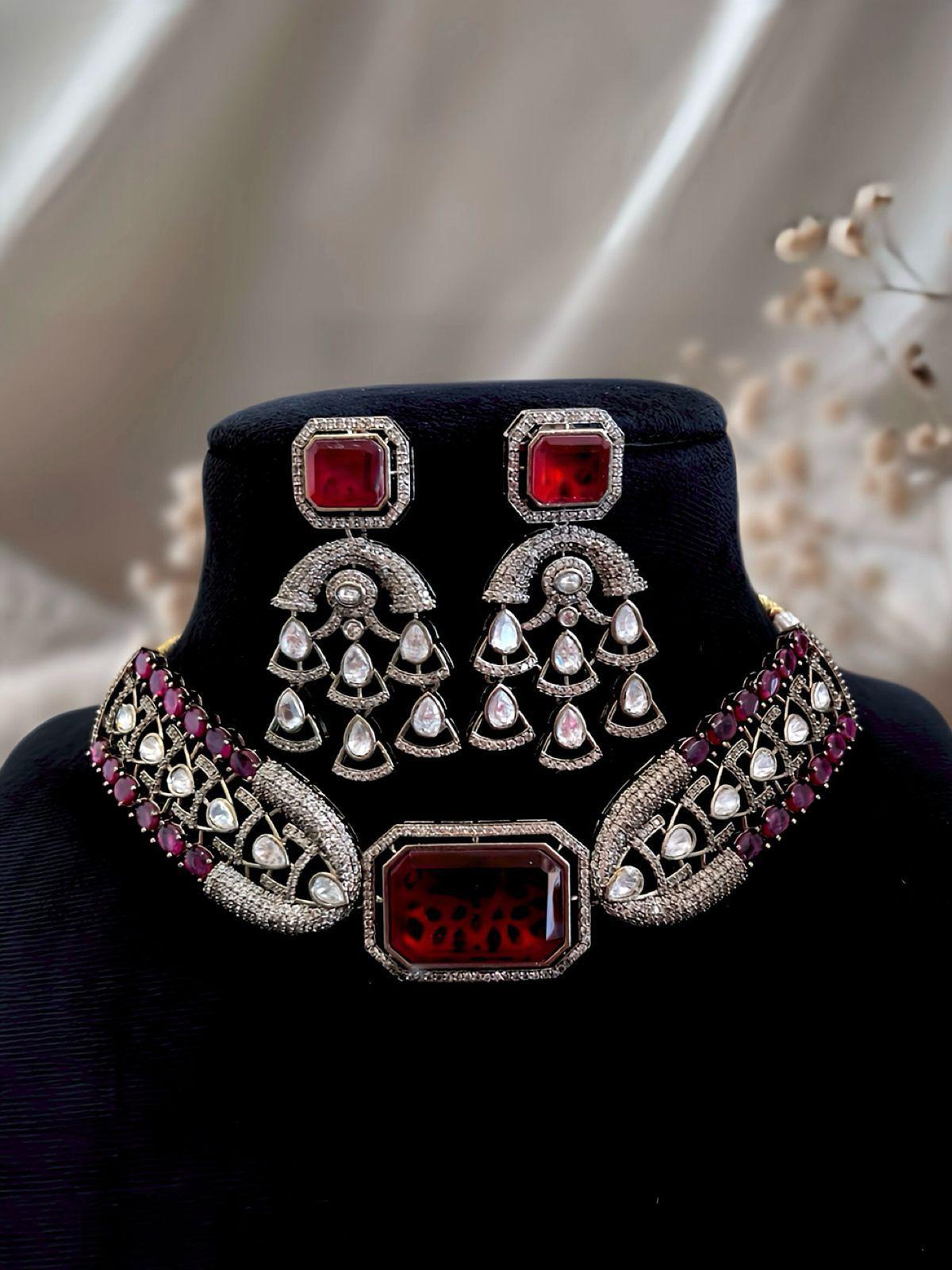 CZ Kundan Choker Jewelry Set: Indian Bridal Necklace & Earrings