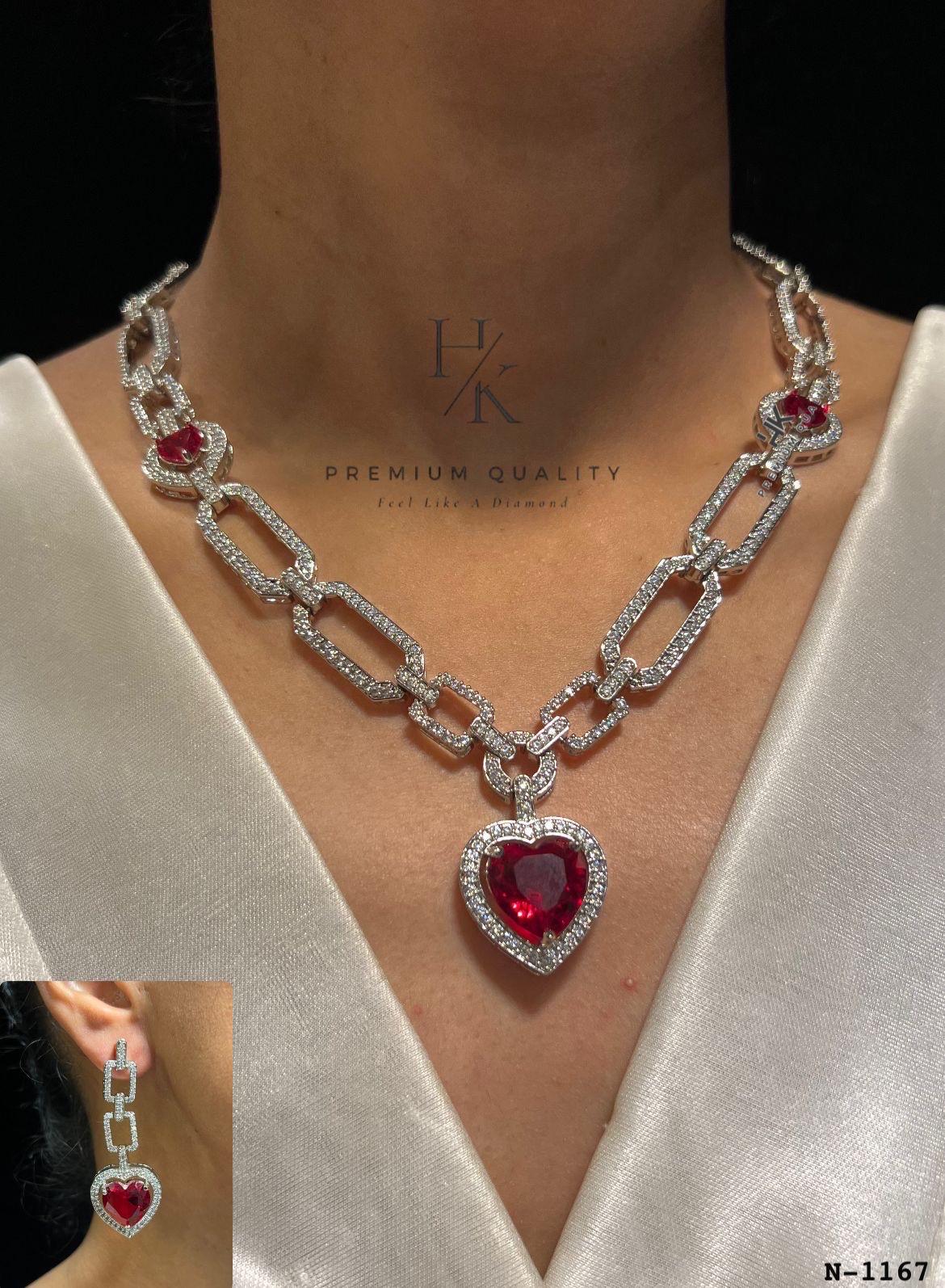 Heart Cut American Diamond Necklace & Earrings Set: Bridal Party Jewelry