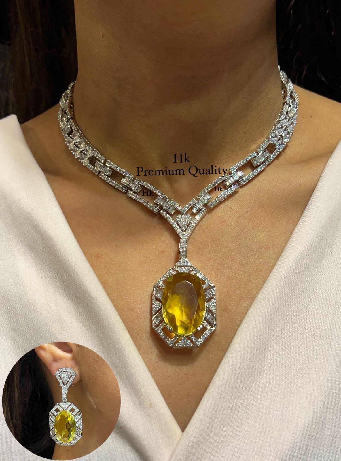 American Diamond Pendant Necklace & Earrings Set: Bridal Party Jewelry
