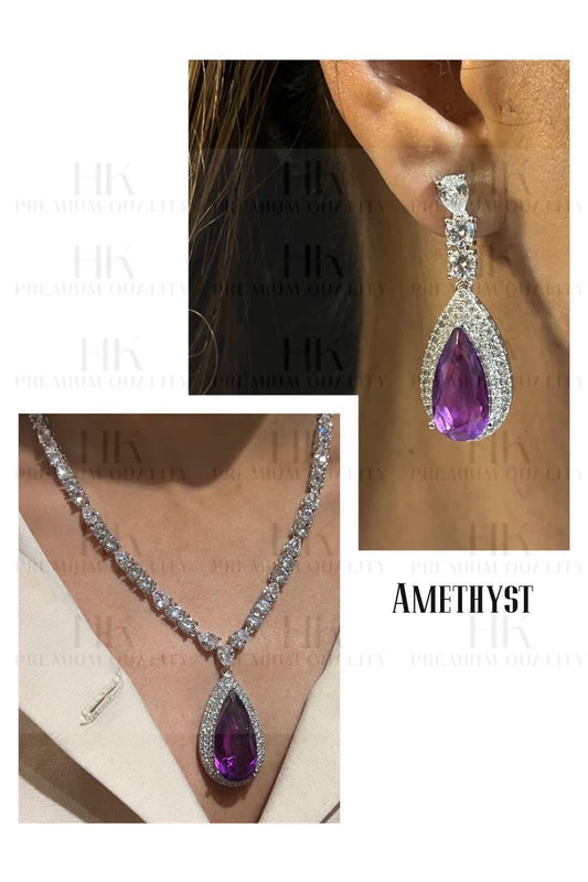 Teardrop CZ Necklace Earrings Set | Bridal Statement Jewelry | Wedding Party Wear