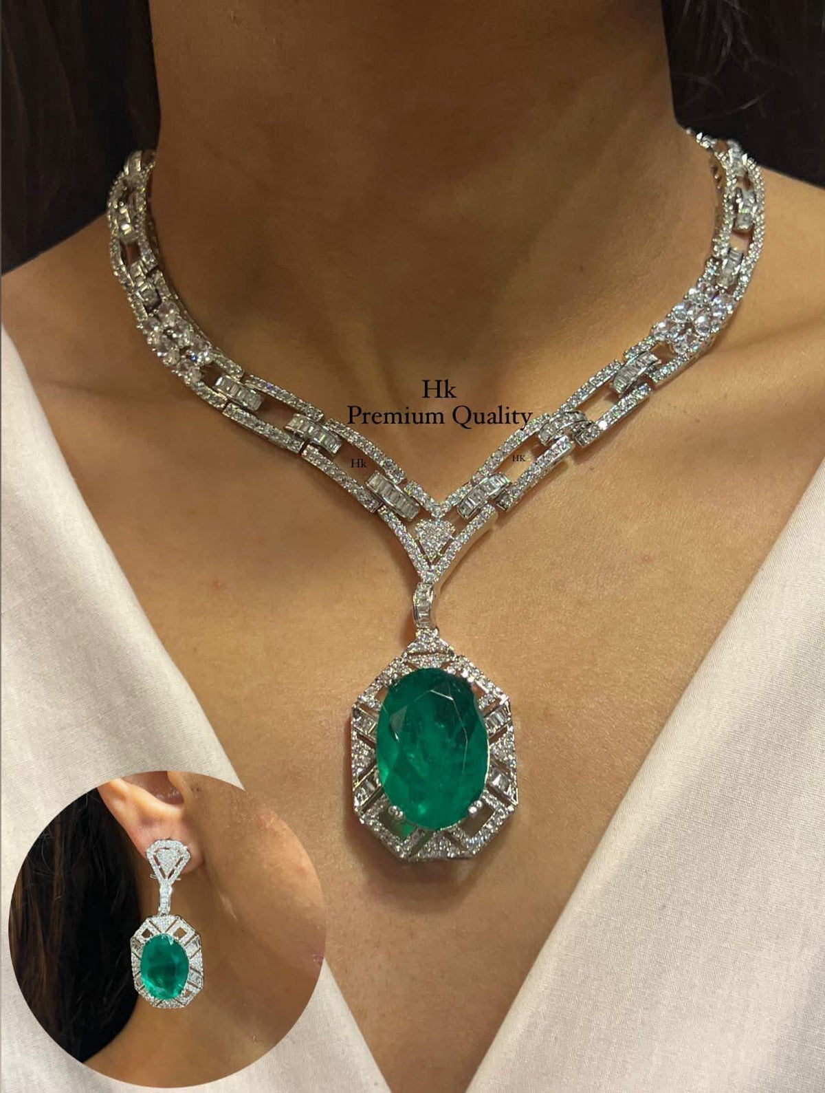 American Diamond Pendant Necklace & Earrings Set: Bridal Party Jewelry
