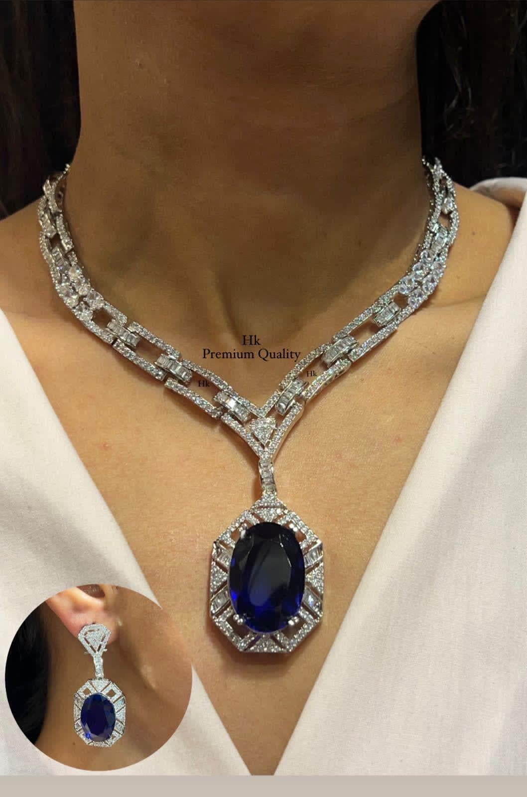 American Diamond Pendant Necklace & Earrings Set: Bridal Party Jewelry