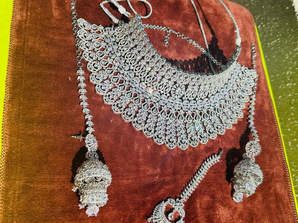 American Diamond Bridal Jewelry Set: Jhumka Earrings, Wedding Necklace