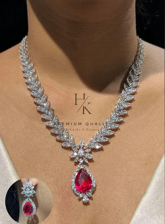 American Diamond Emerald Pendant Necklace Set | Bridal CZ Jewelry
