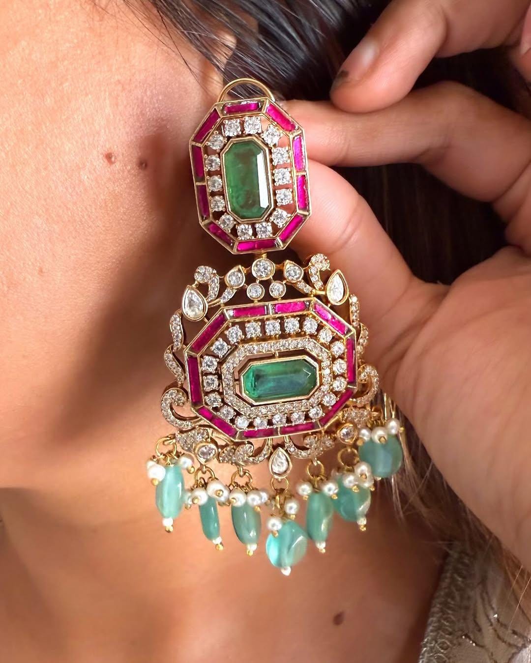 CZ Kundan Choker Necklace Set: Indian Bridal Jewelry with Earrings