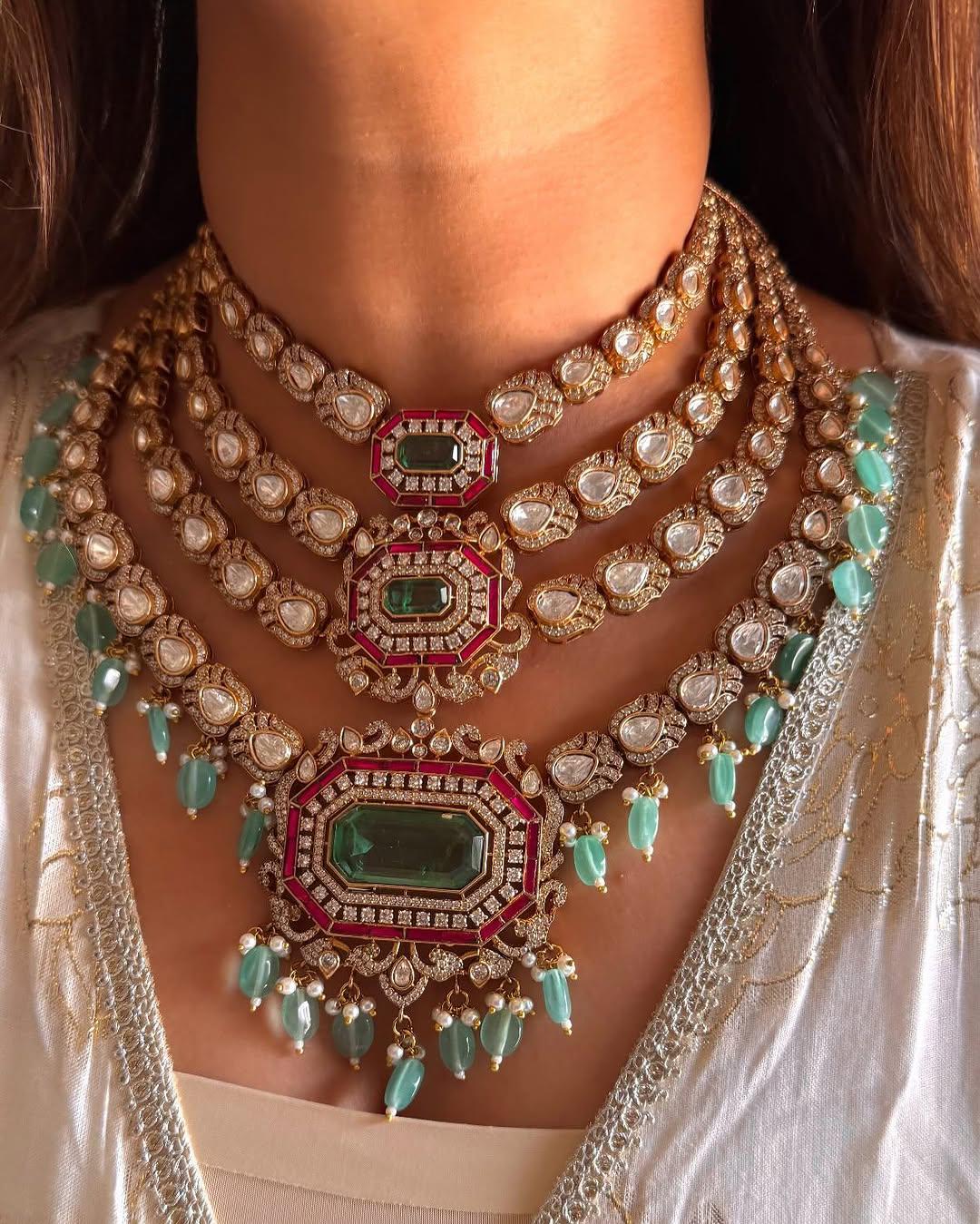 CZ Kundan Choker Necklace Set: Indian Bridal Jewelry with Earrings