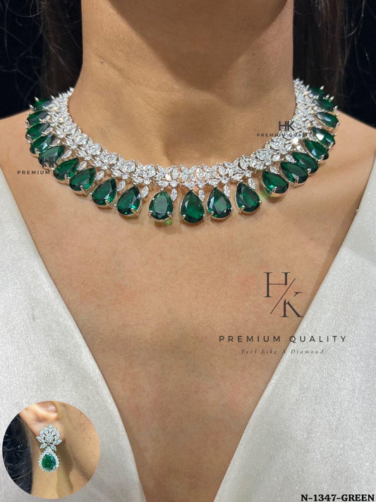 American Diamond Small Necklace with Stud Earrings | Minimal AD Jewelry Set