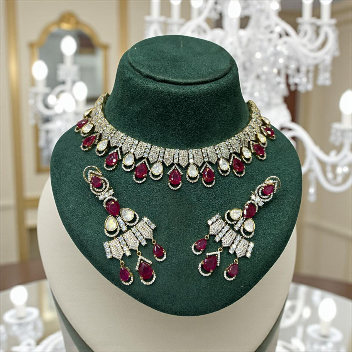 American Diamond Choker Necklace & Earrings Set | Party Jewelry