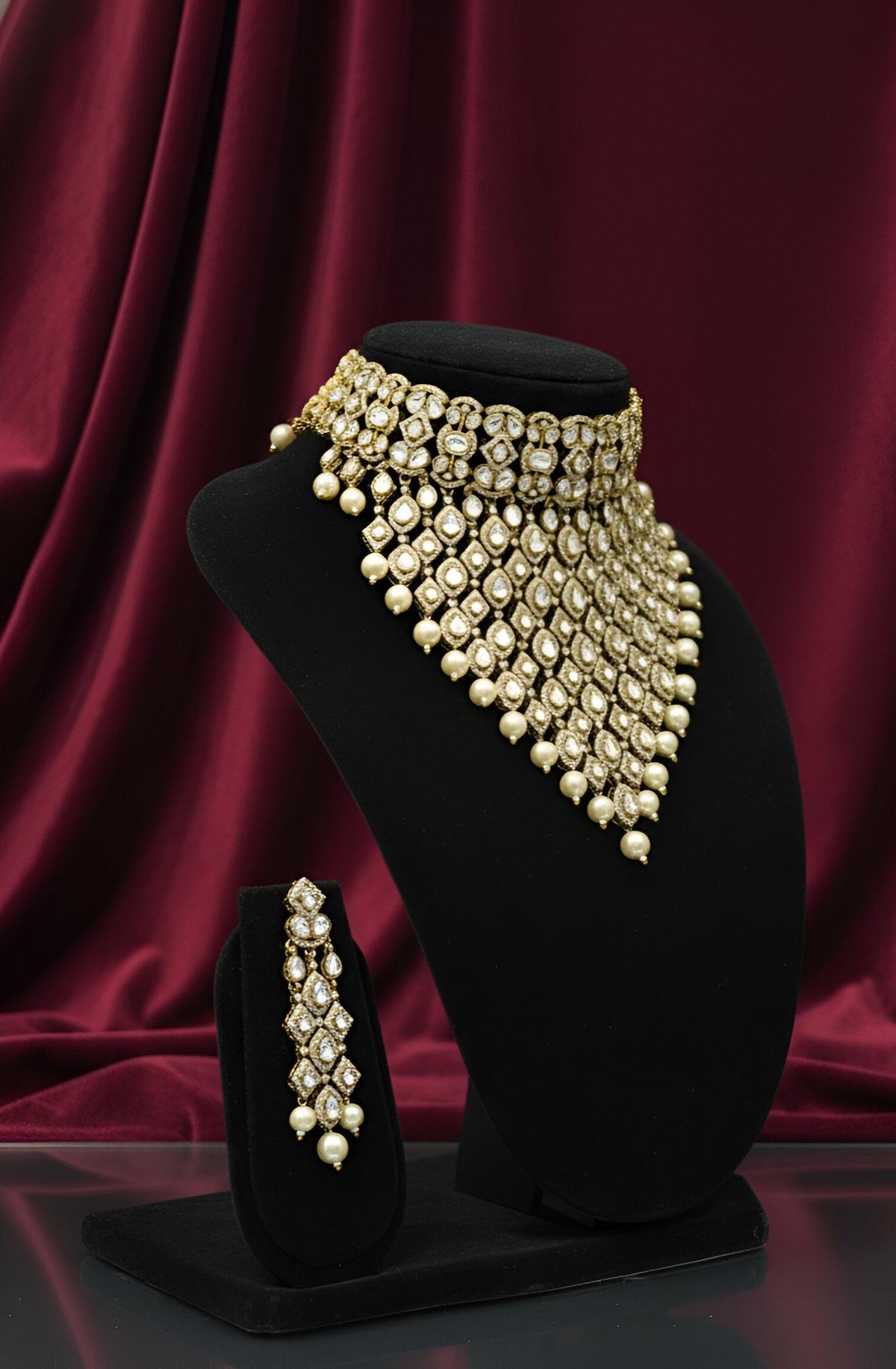 22ct Gold Plated Kundan Choker Necklace Set | Indian Bridal Jewelry