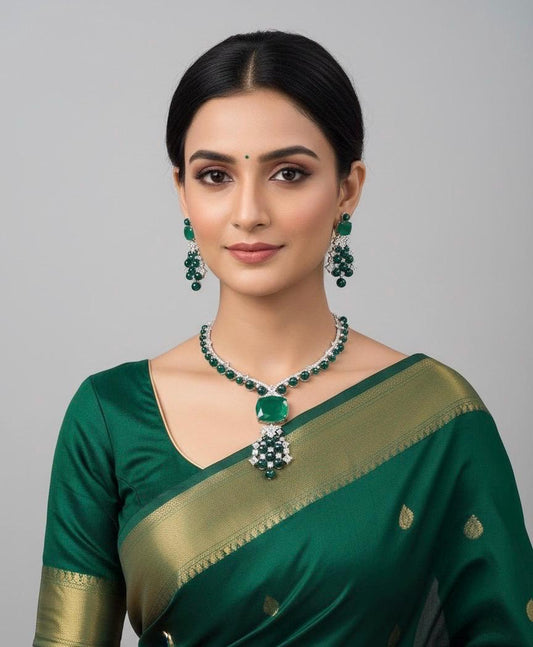 Emerald Green AD Stone Necklace Set: Indian Diamond Jewelry
