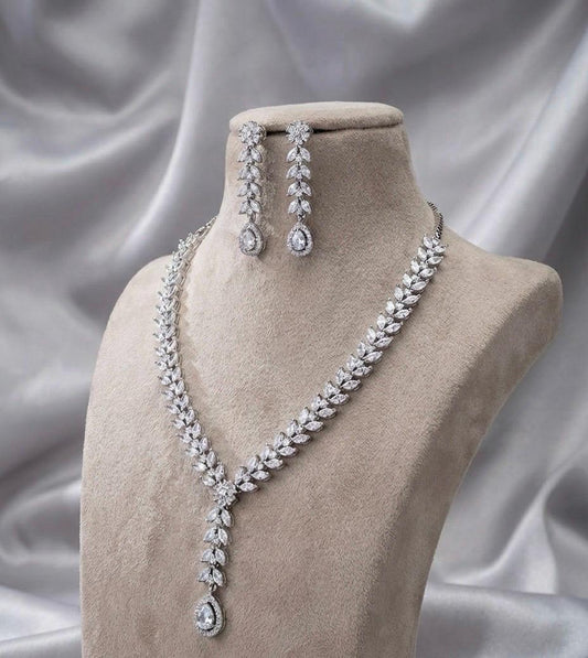 AD Stone Indian Jewelry Set, American Diamond Necklace & Earrings