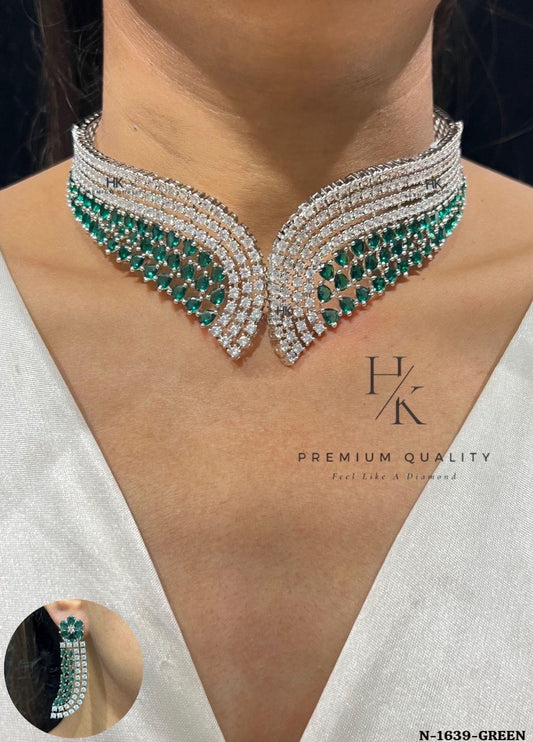 Indian Bridal Necklace Set | Silver Tone CZ Layered Choker (Statement Jewelry)