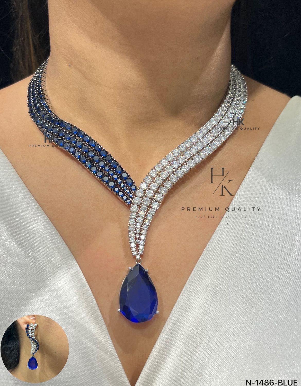 CZ Choker Necklace Set, Silver Tone Indian Wedding Jewelry