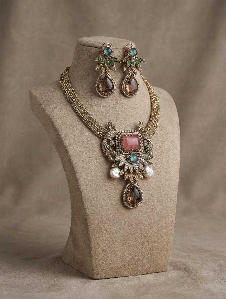 Peacock Kundan Necklace Set | Indian Bridal Jewelry