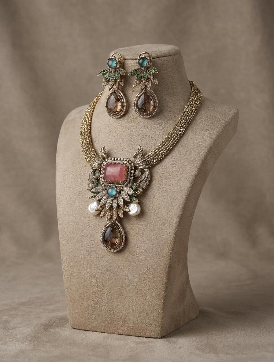 Peacock Kundan Necklace Set | Indian Bridal Jewelry