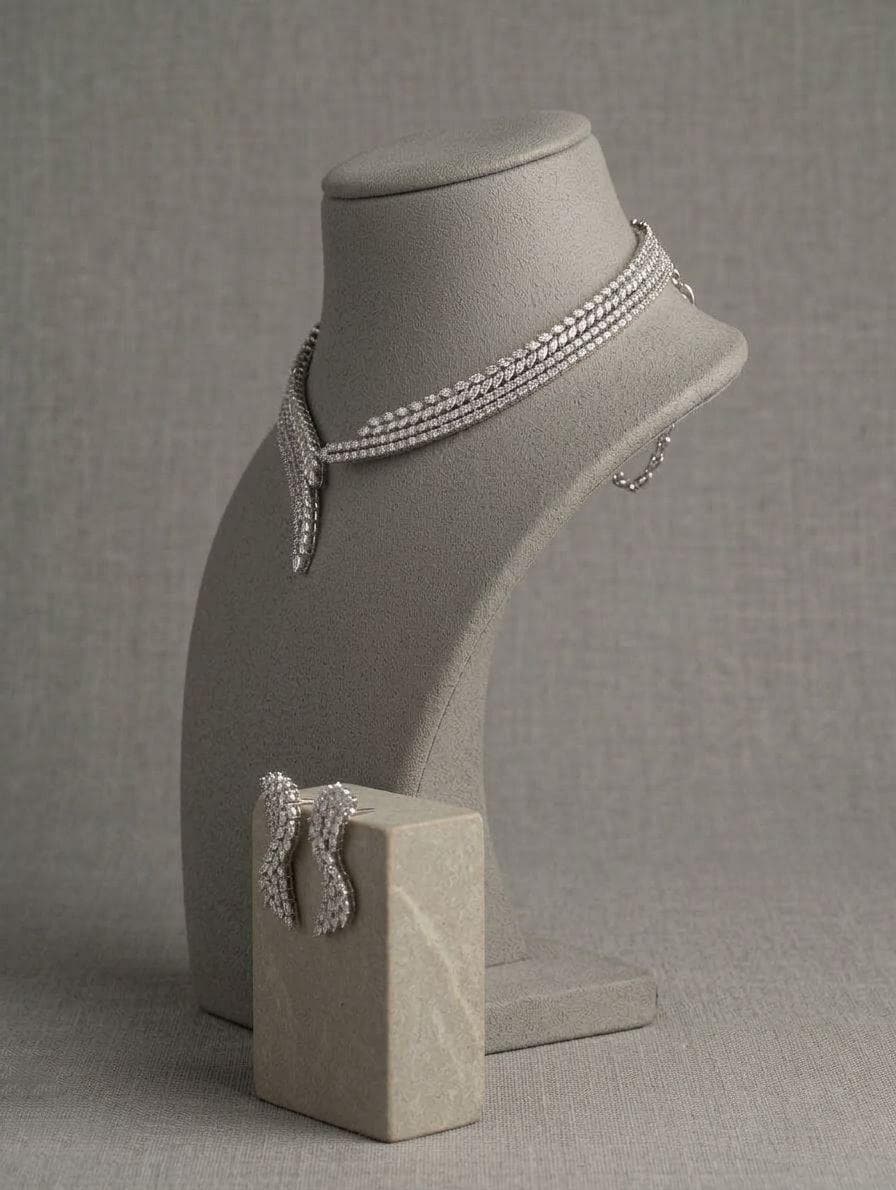 American Diamond Choker Necklace Set, Bridal Crystal Statement Party Jewelry