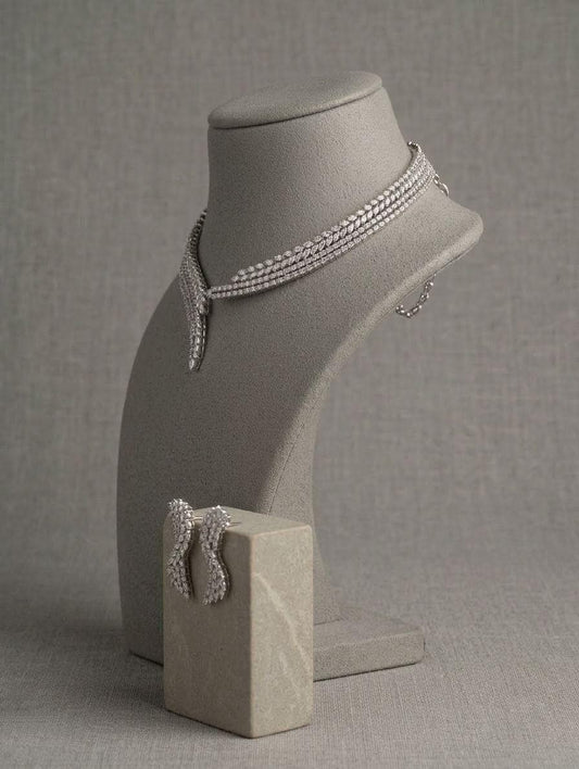 American Diamond Choker Necklace Set, Bridal Crystal Statement Party Jewelry