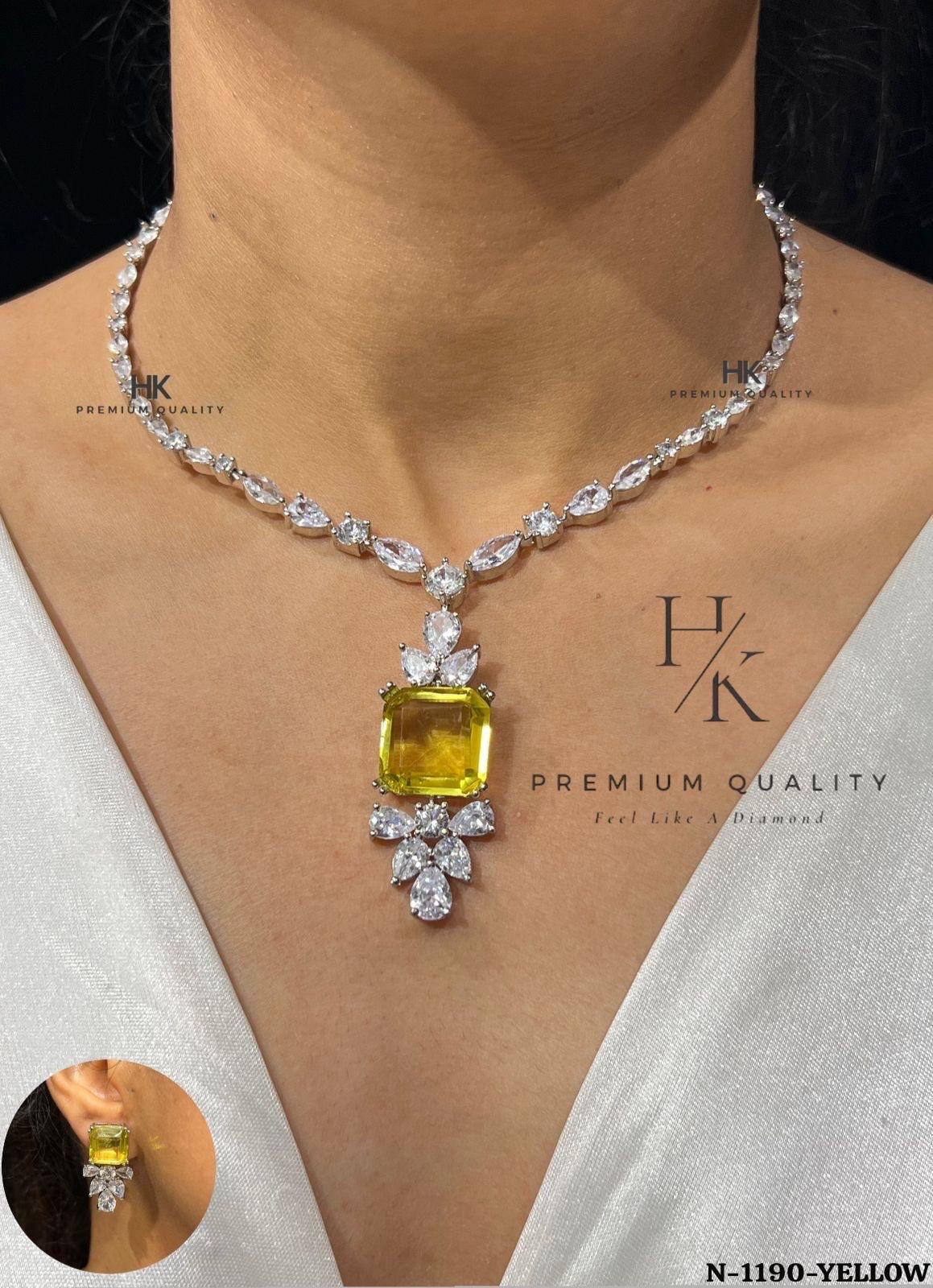 Emerald CZ Bridal Necklace Set, Elegant Pendant Earrings, Wedding Jewelry Rhodium Finish