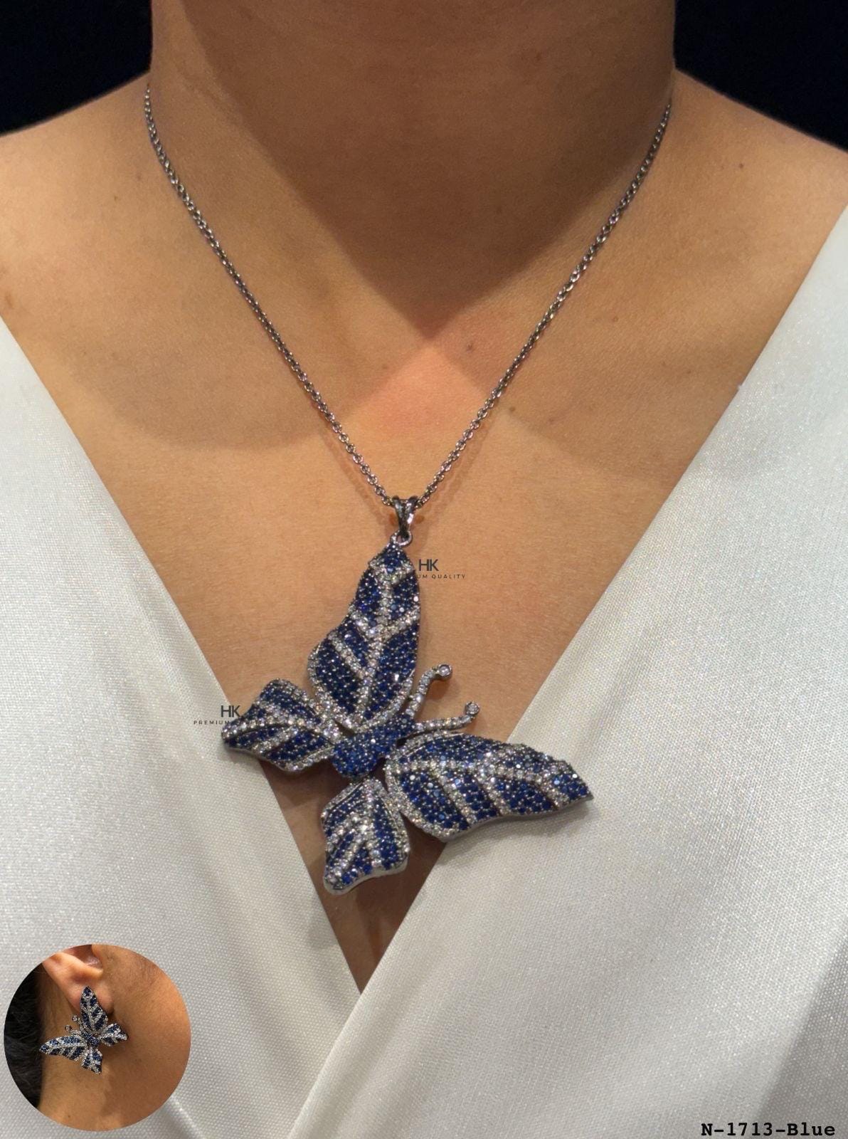 Crystal Butterfly Pendant Necklace, American Diamond Chain, Nature Inspired Jewelry