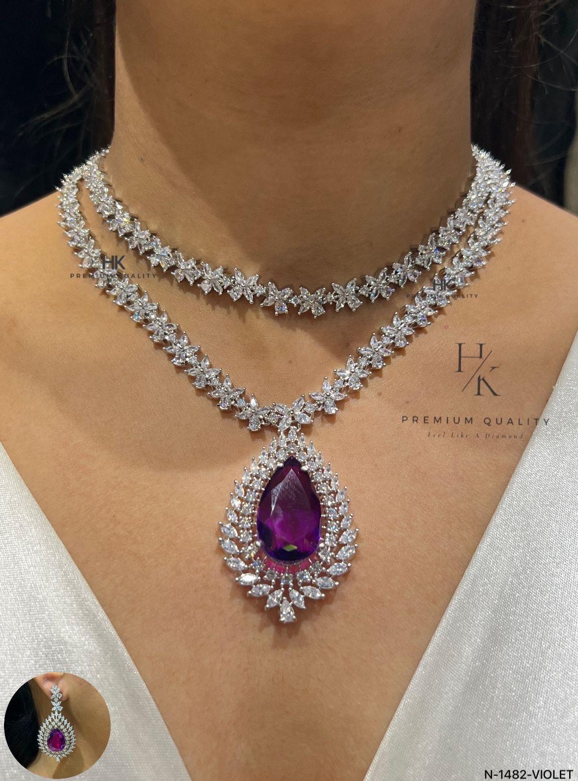 CZ Bridal Necklace Set, Double Layer Floral Crystal Pendant, Luxury Wedding Jewelry