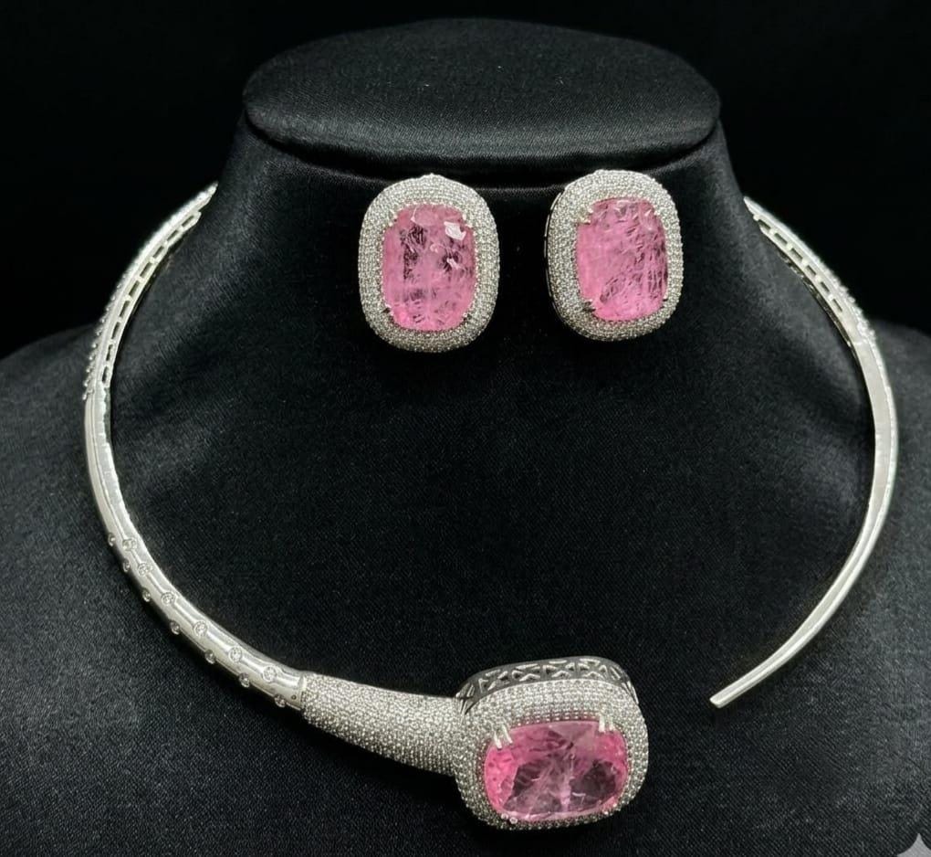 CZ Collar Necklace Set | Statement Choker, Stud Earrings | Minimalist Wedding Jewelry