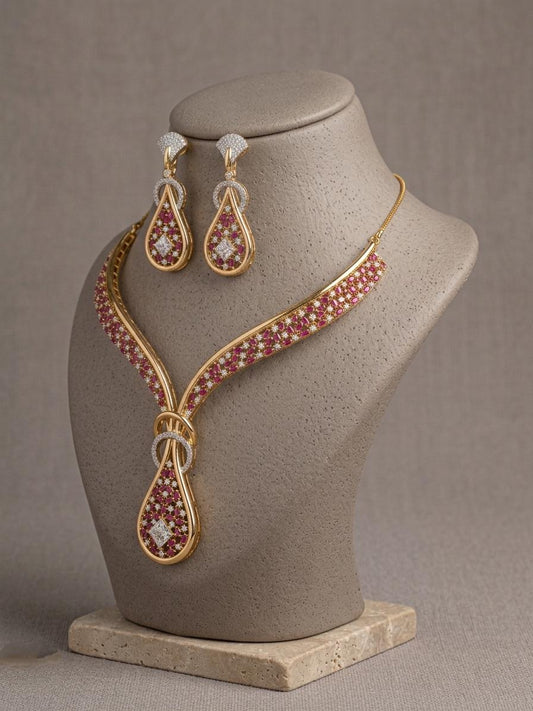 CZ Teardrop Pendant Necklace Earrings Set | Designer Statement Wedding Jewelry