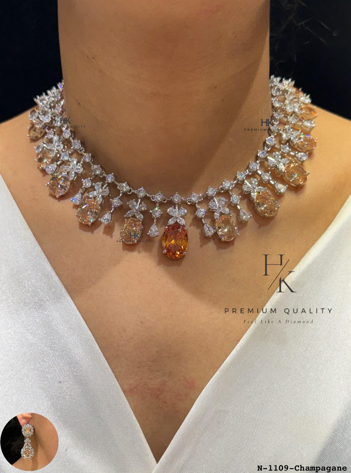 Bridal CZ Necklace Set | Statement Wedding Jewelry, Earrings | Elegant American Diamond Party Wear
