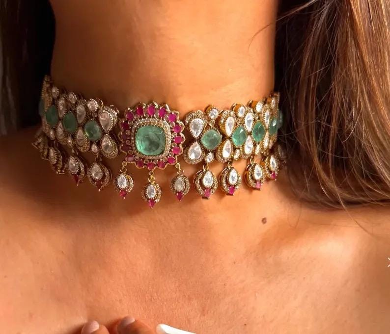 Royal Kundan Choker Set | Statement Earrings, Pearl Drop Festive Jewelry