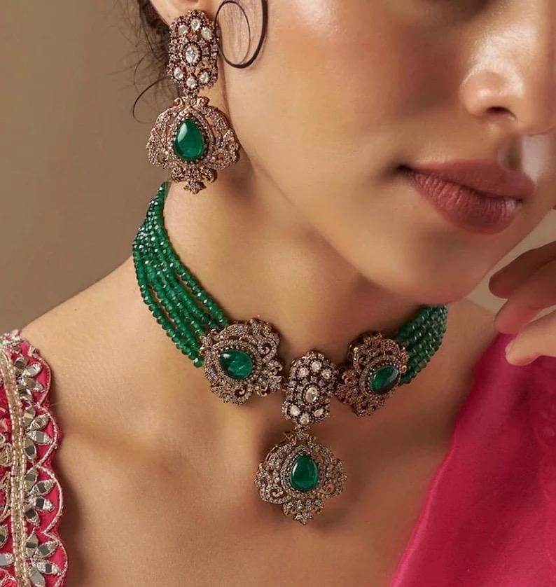 Kundan Choker Necklace Set with Earrings | Indian Bridal Wedding Jewelry
