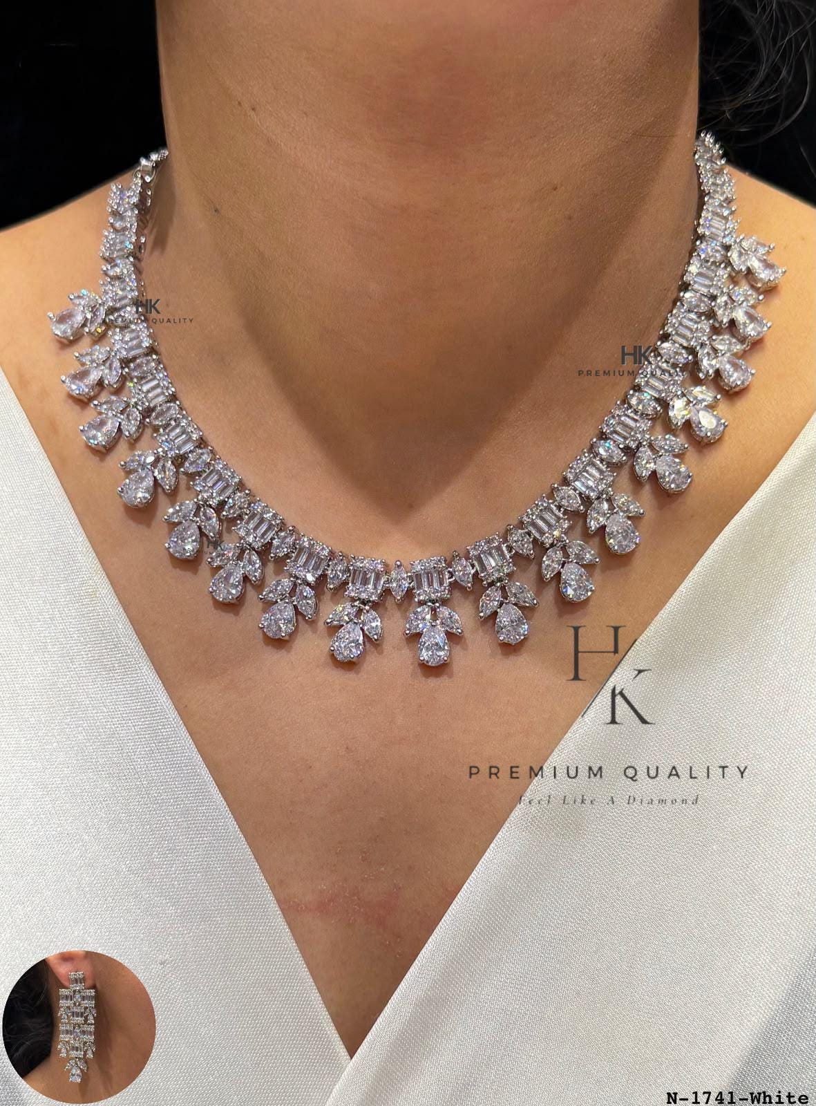CZ Bridal Necklace Set | Statement Wedding Jewelry, Party Wear Earrings