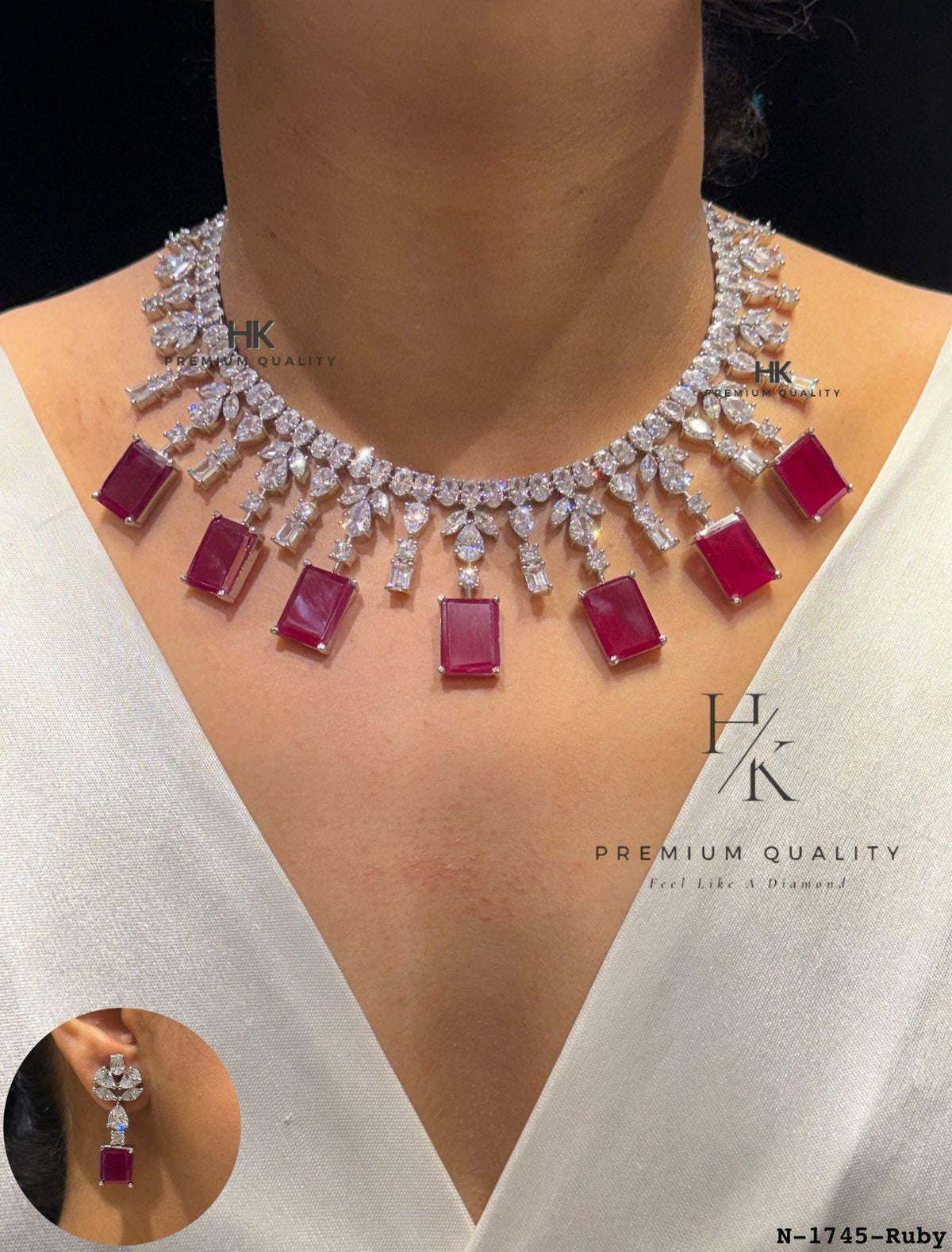 Luxury American Diamond Necklace Set with Statement Earrings | Bridal Wedding Jewelry | CZ Crystal Necklace